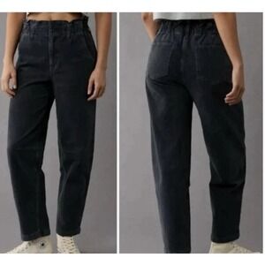 American Eagle Women's Gray Paper Bag Waist Barrel Corduroy Pants Sz 12 Long
